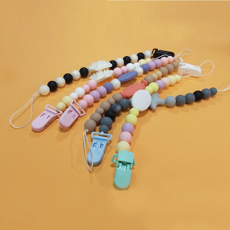 OEM/ ODM Food Grade Silicone Baby Beads Chain Teether with Clip Custom Match 9MM/ 12MM/ 15MM Silicone Keychain/ Bracelet